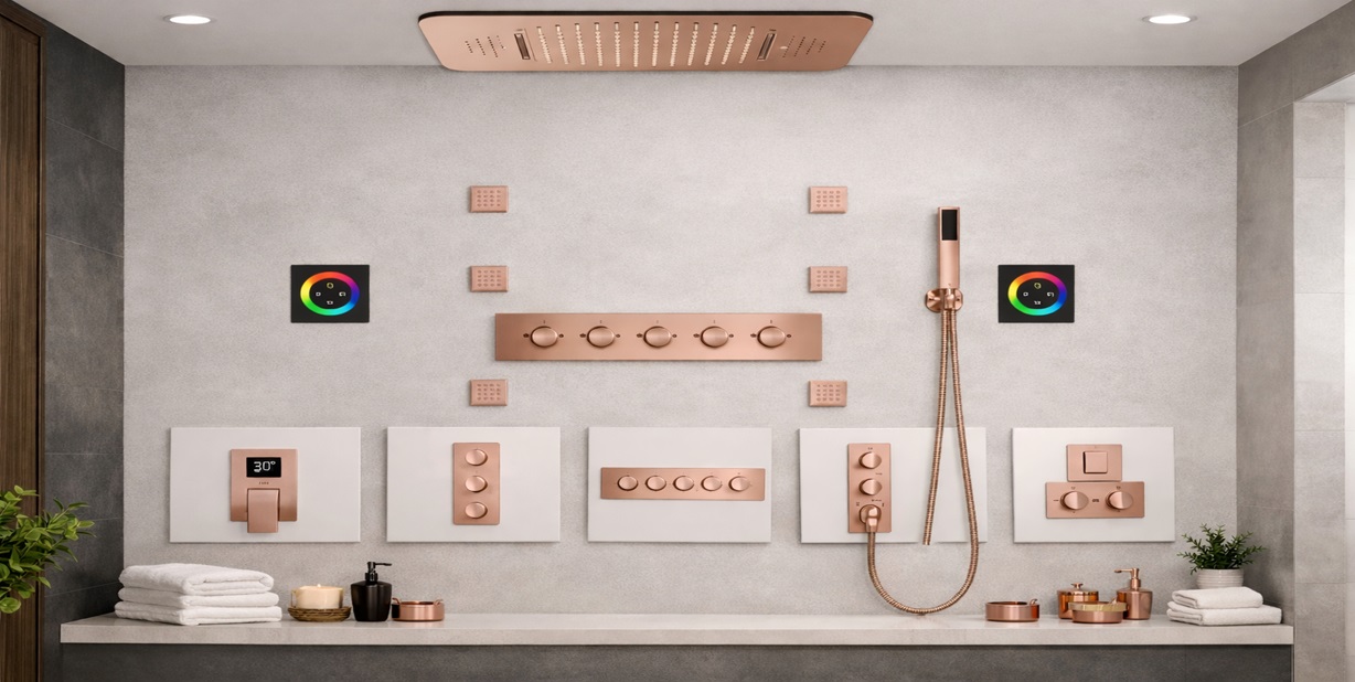 Shower set category page with valve options
